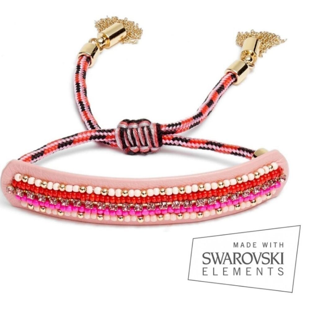 Rebecca Minkoff Seed Bead And Swarovski Crystal Embellished Leather Bracelet